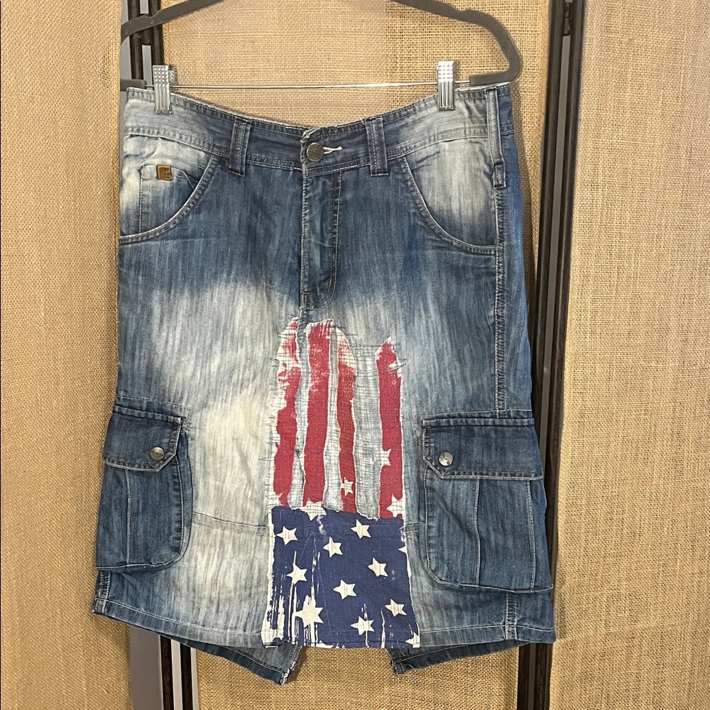 Denim Midi Skirt with American Flag Design